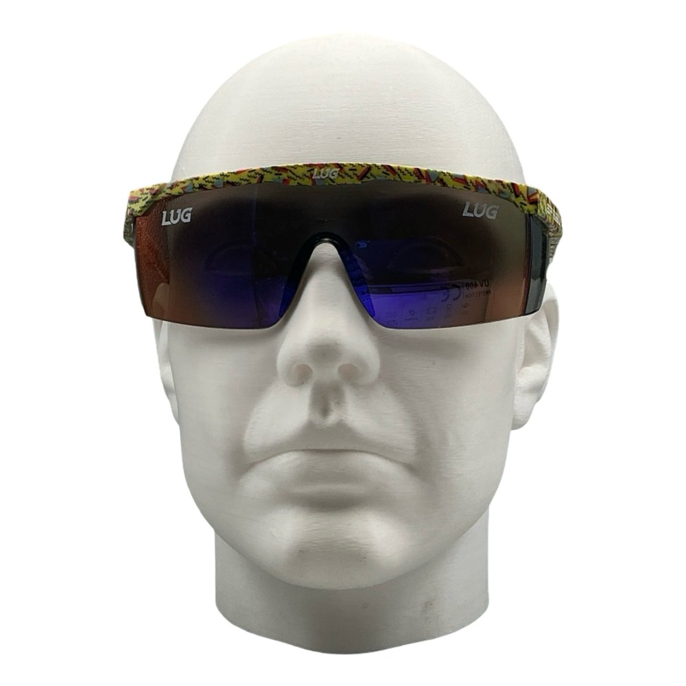 LUG Speed Sunglasses Geometric Yellow Pattern Shield Mirror Lens Retro 90s Style